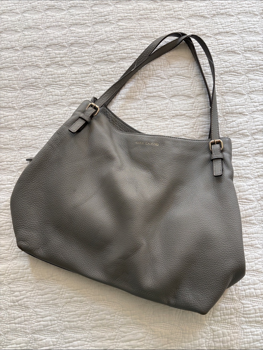 Vince Camuto Gray Pebbled Leather Shoulder Bag with muted Gold Hardware